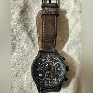 Vintage Timex Expedition Chronograph men’s watch with Brown Leather Strap - Mint